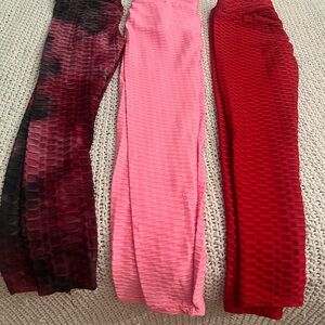 Set of Three Textured Leggings - Red, Pink, and Burgundy